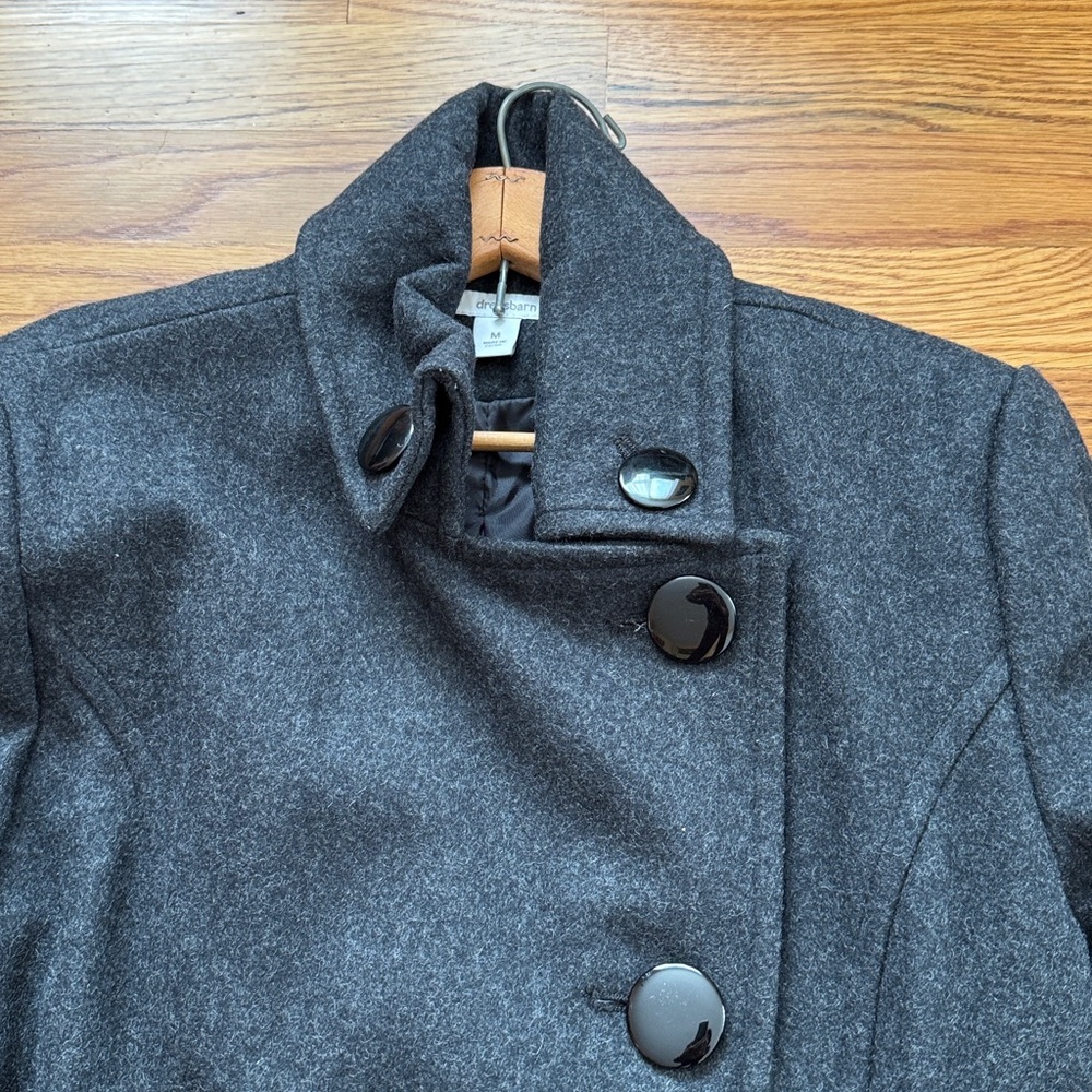 Dress Barn Charcoal Grey Women's Double-Breasted Short Pea Coat with Belt - Picture 10 of 11